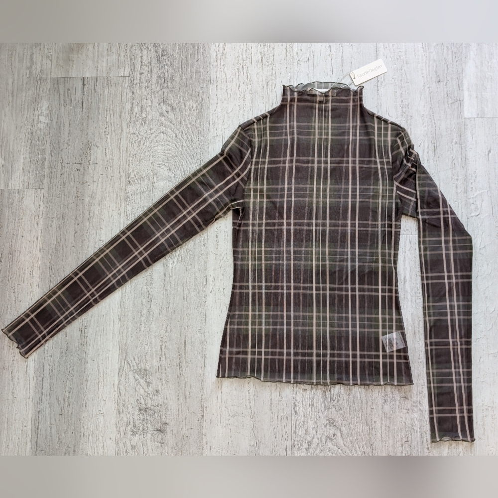 NWT Favorite Daughter Sheer Fantasy Countryside Plaid Turtleneck Long Sleeve- S
